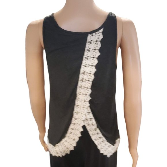 Stony Apparel Sz S Rayon Blend Gray Soft Crossover Back Tank with Lace Edging - Picture 3 of 9